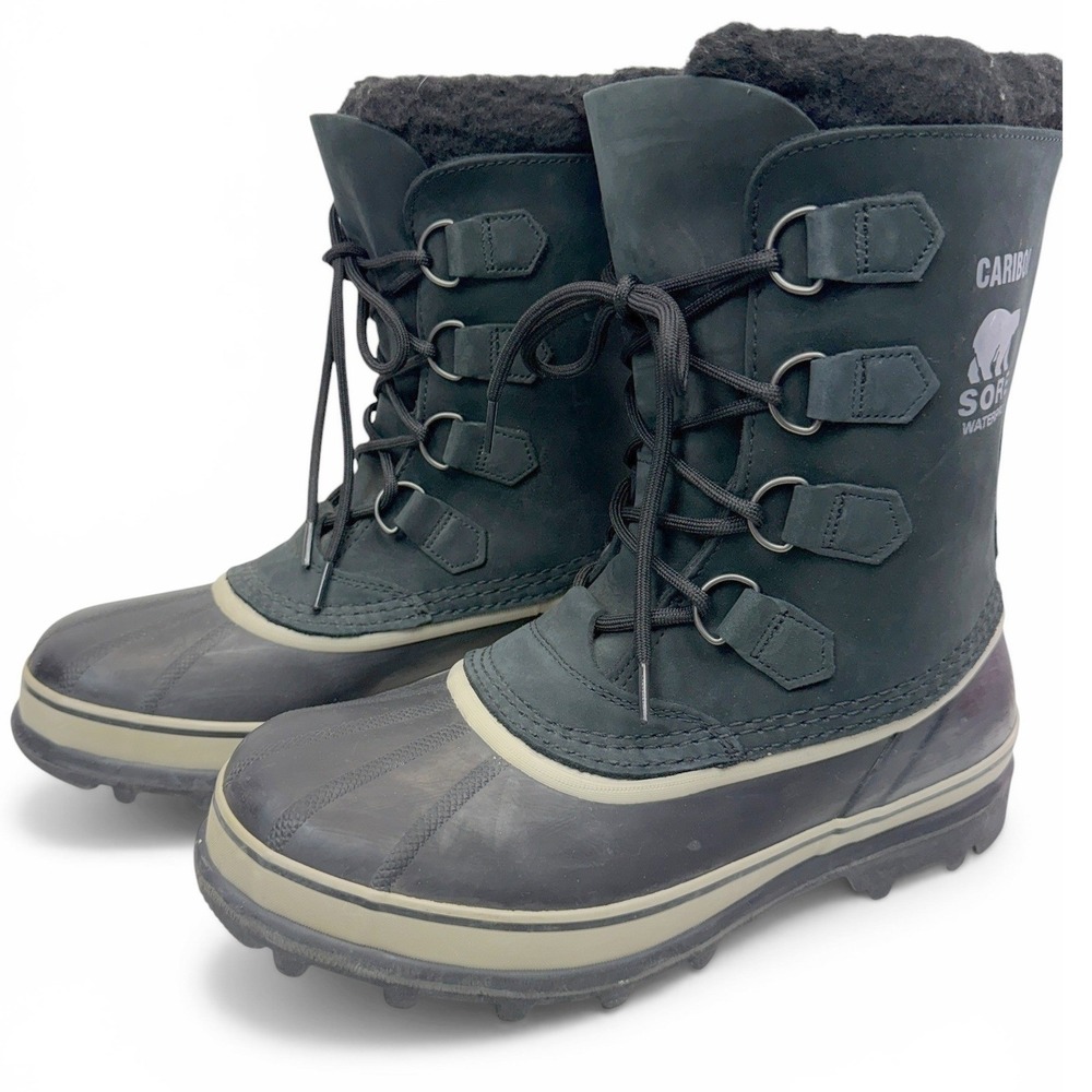 Sorel Caribou Mens Size 10 Waterproof Winter Snow Boots Black Duck Boots